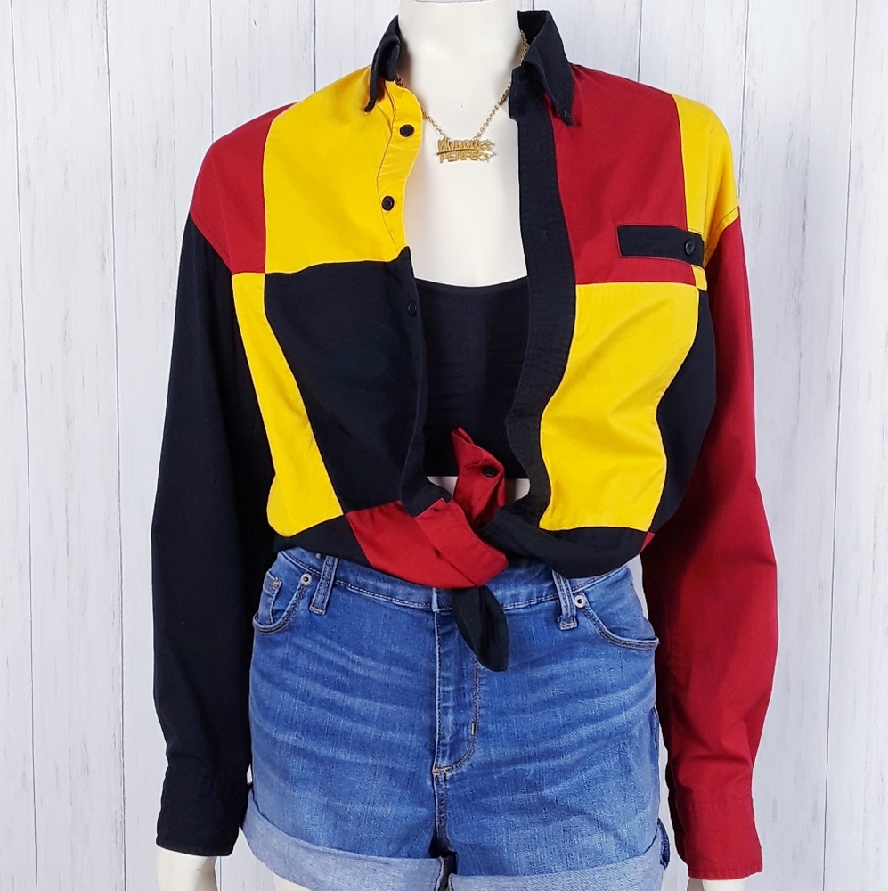 Vintage 90s wrangler color blocked button up